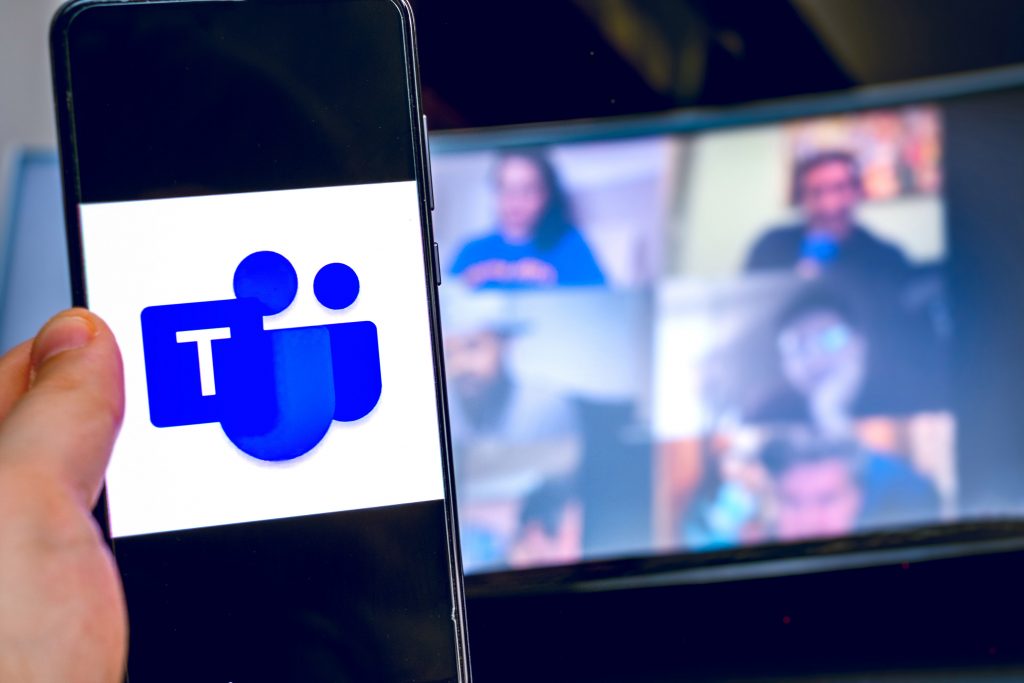 Closeup of the Microsoft Teams app on a mobile phone